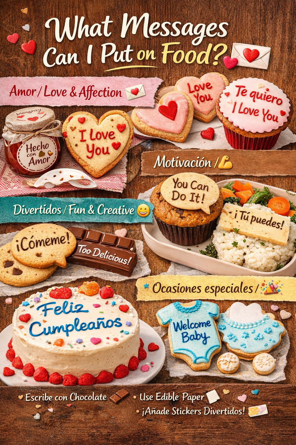 ¿Qué mensajes puedo poner en la comida?